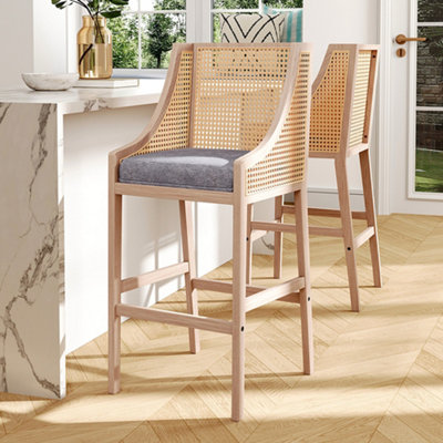 Wicker Bar Chair Rattan Counter 109cm H Set Of Upholstered Rattan