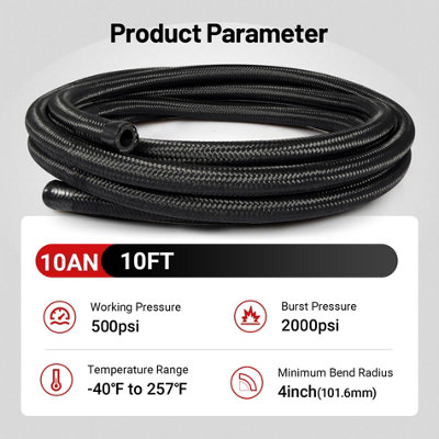 6AN 8AN 10AN Nylon Braided Fuel Line Kit – 10FT/20FT With 10 Hose Fittings – Black 4 thumbnail image