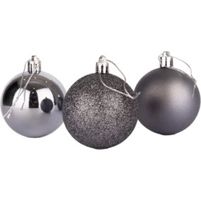 10cm/3Pcs Christmas Baubles Shatterproof Dark Grey,Tree Decorations