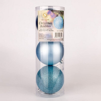 10cm/3Pcs Christmas Baubles Shatterproof Light Blue - 3