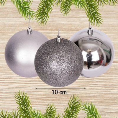 10cm/3Pcs Christmas Baubles Shatterproof Mid Grey - 6