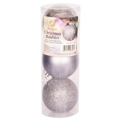 10cm/3Pcs Christmas Baubles Shatterproof Mid Grey - 7
