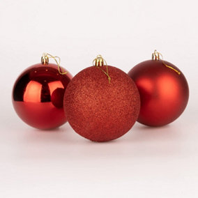 10cm/3Pcs Christmas Baubles Shatterproof Red,Tree Decorations