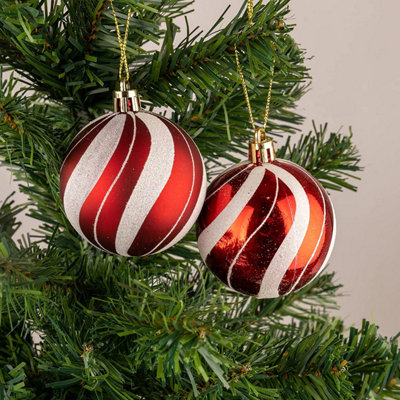 Red Christmas Tree Baubles Pack Of 3 - 10cm, Washein