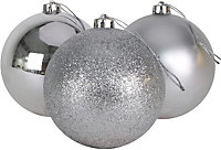 10cm/3Pcs Christmas Baubles Shatterproof Silver,Tree Decorations