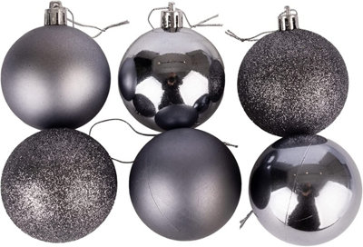 10cm/6Pcs Christmas Baubles Shatterproof Dark Grey - 3