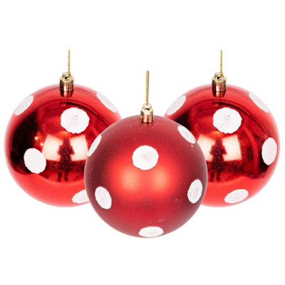 10cm/6Pcs Christmas Baubles Shatterproof Red and White,Tree Decorations