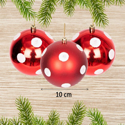 10cm/6Pcs Christmas Baubles Shatterproof Red and White