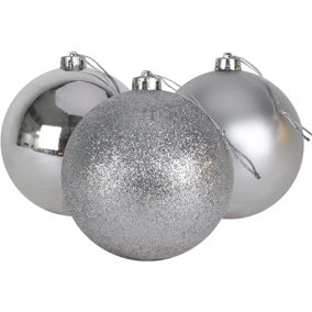 10cm/6Pcs Christmas Baubles Shatterproof Silver,Tree Decorations