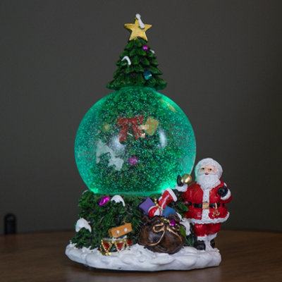 10cm Battery Powered Musical Tree Santa Spin Snowsphere with Colour ...