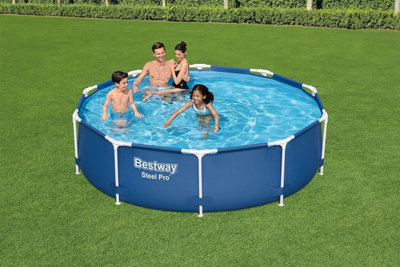 10ft Bestway Steel Pro Frame Pool Set Round Above-Ground Swimming Pool