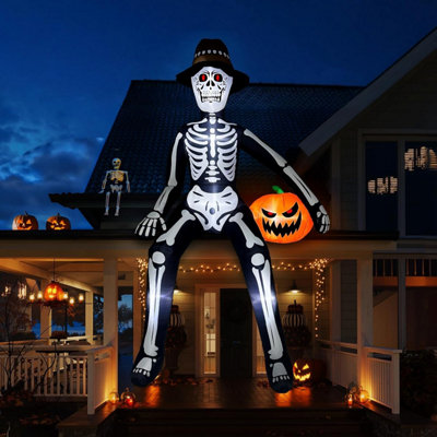 10FT Halloween Inflatables Outdoor, Giant Sitting Skeleton Inflatable ...