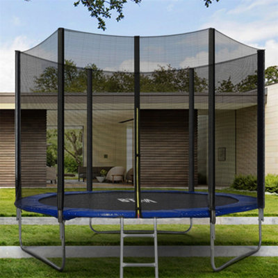 Trampoline with outlet net and ladder