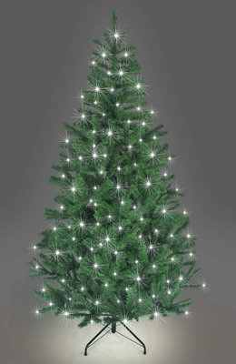 10Ft Pre-Lit Artificial Christmas Green Tree Alaskan Pine Tips Xmas Home Decorations Metal Stand Warm Multicolour LEDs