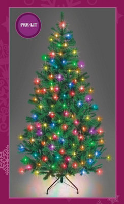 10Ft Pre-Lit Artificial Christmas Green Tree Alaskan Pine Tips Xmas Home Decorations Metal Stand Warm Multicolour LEDs