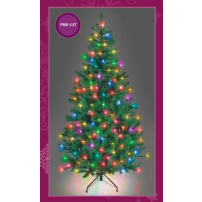10Ft Pre-Lit Artificial Christmas Green Tree Alaskan Pine Tips Xmas Home Decorations Metal Stand Warm Multicolour LEDs