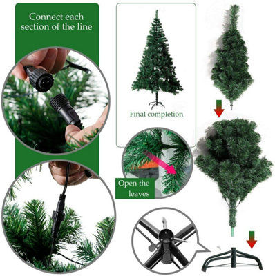 10Ft Pre-Lit Artificial Christmas Green Tree Alaskan Pine Tips Xmas Home Decorations Metal Stand Warm Multicolour LEDs