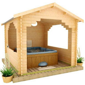 10ft x 10ft (2.95m x 2.95m) Wooden Garden Shelter (44mm Log Thickness) (10 x 10) (10x10)