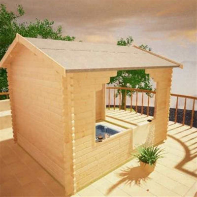 10ft x 10ft (2.95m x 2.95m) Wooden Garden Shelter (44mm Log Thickness) (10 x 10) (10x10) - 4