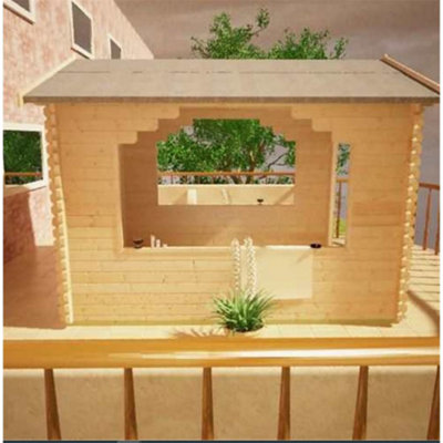 10ft x 10ft (2.95m x 2.95m) Wooden Garden Shelter (44mm Log Thickness) (10 x 10) (10x10) - 5