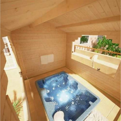 10ft x 10ft (2.95m x 2.95m) Wooden Garden Shelter (44mm Log Thickness) (10 x 10) (10x10) - 7