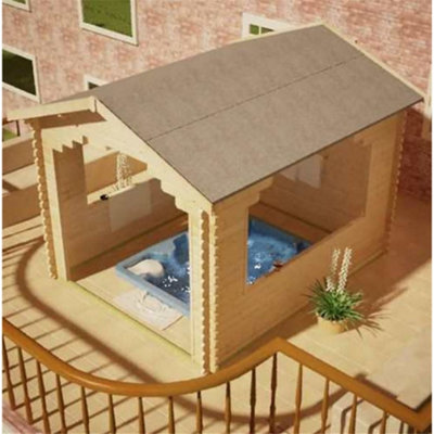 10ft x 10ft (2.95m x 2.95m) Wooden Garden Shelter (44mm Log Thickness) (10 x 10) (10x10) - 9