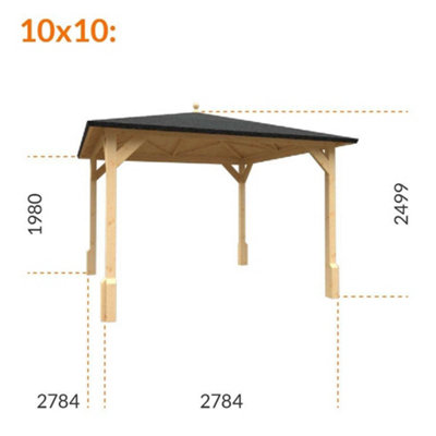 10ft x 10ft (2950mm x 2950mm) Horsforth Billings Garden Roofed Pergola - 9