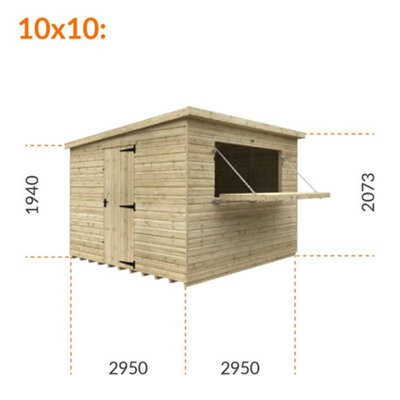 10ft x 10ft (2950mm x 2950mm) Horsforth Elite Pressure Treated Shiplap Pent Bar Shed - 6