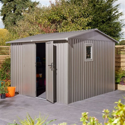 10ft x 10ft - Deluxe Ashford Metal Apex Shed With Double Doors & Foundation Kit