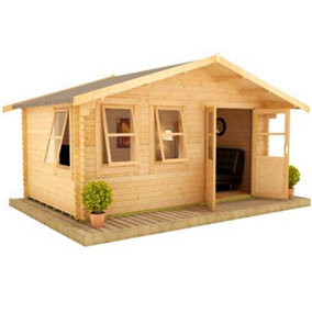 10ft x 14ft (2.95m x 4.15m) Rosco 44mm Wooden Log Cabin (19mm Tongue and Groove Floor and Roof) (10 x 14) (10x14)