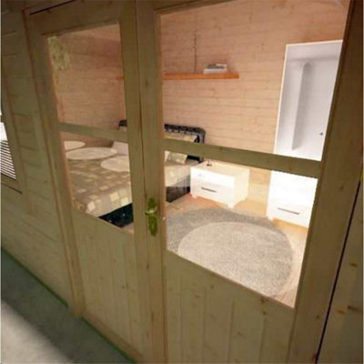 10ft x 14ft (2.95m x 4.15m) Rosco 44mm Wooden Log Cabin (19mm Tongue and Groove Floor and Roof) (10 x 14) (10x14) - 5