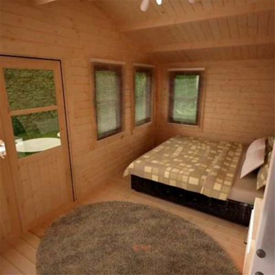 10ft x 14ft (2.95m x 4.15m) Rosco 44mm Wooden Log Cabin (19mm Tongue and Groove Floor and Roof) (10 x 14) (10x14) - 7