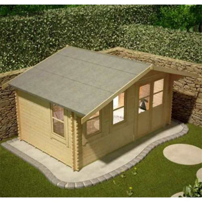 10ft x 18ft (2.95m x 5.35m) Rosco 44mm Wooden Log Cabin (19mm Tongue and Groove Floor and Roof) (10 x 18) (10x18)