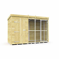 10ft X 4ft Dog Kennel and Run Full Height with Bars - Wood - L 118 x W 302 x H 201 cm