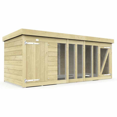 10ft x 4ft Dog Kennel and Run - Wood - L 127 x W 302 x H 127 cm