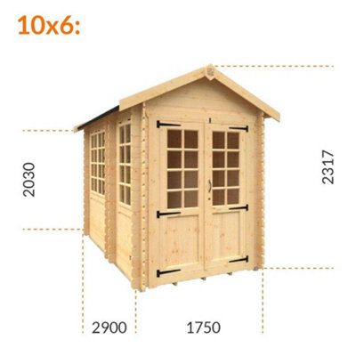 10ft x 6ft (2900mm x 1750mm) Horsforth "The Burlington" 19mm Log Cabin with 3 Windows - 8