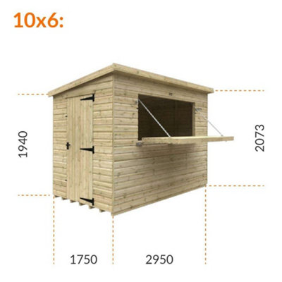 10ft x 6ft (2950mm x 1750mm) Horsforth Elite Pressure Treated Shiplap Pent Bar Shed - 6