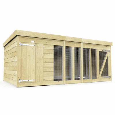 10ft x 6ft Dog Kennel and Run - Wood - L 185 x W 302 x H 127 cm