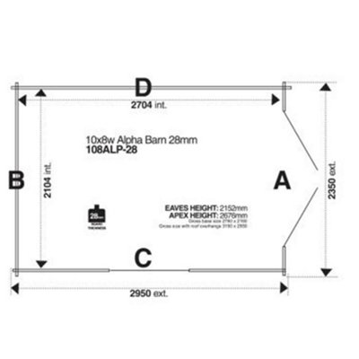 10ft x 8ft (2.95m x 2.35m) Neo Barn 28mm Wooden Log Cabin (19mm Tongue and Groove Floor and Roof) (10 x 8) (10x8) - 7