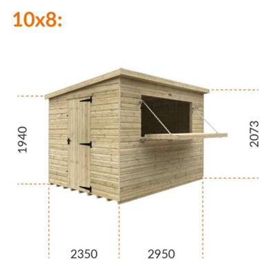 10ft x 8ft (2950mm x 2350mm) Horsforth Elite Pressure Treated Shiplap Pent Bar Shed - 6