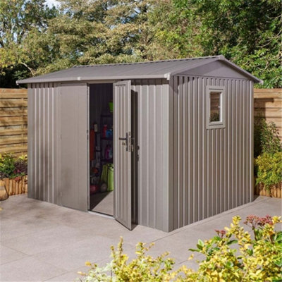 10ft x 8ft - Deluxe Ashford Metal Apex Shed With Double Doors & Assembly + Foundation Kit