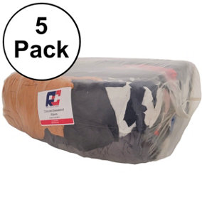 10kg Bag of Rags - Bale of Mixed Coloured Sweatshirt Cotton Rags (Pack of 5)