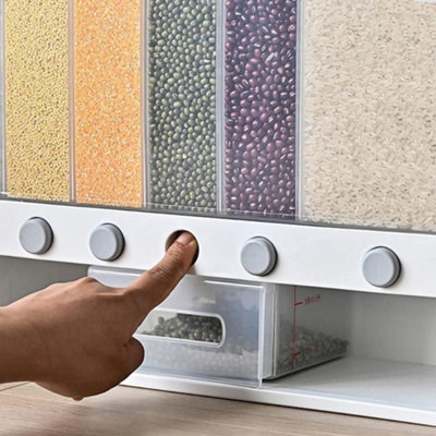 10kg Wall Mounted Plastic Rice Dispenser with 6 portions - Rotatable Dry Food Fruit Transparent Storage Container Box Tank - 3