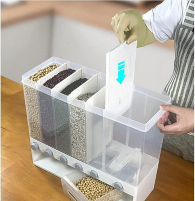 10kg Wall Mounted Plastic Rice Dispenser with 6 portions - Rotatable Dry Food Fruit Transparent Storage Container Box Tank - 4