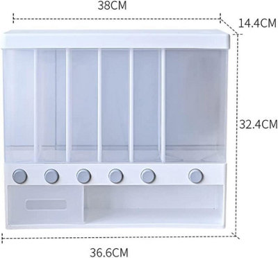 10kg Wall Mounted Plastic Rice Dispenser with 6 portions - Rotatable Dry Food Fruit Transparent Storage Container Box Tank - 6