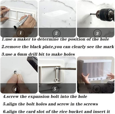 10kg Wall Mounted Plastic Rice Dispenser with 6 portions - Rotatable Dry Food Fruit Transparent Storage Container Box Tank - 7
