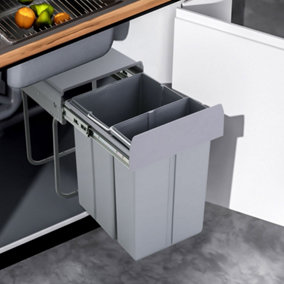 10L+20L Integrated Pull Out Kitchen Cabinet Under Counter Waste Recycling Bin Grey