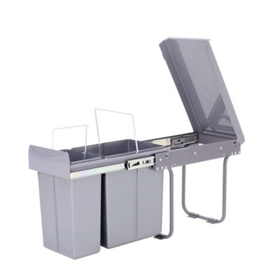 10L+20L Integrated Pull Out Kitchen Cabinet Under Counter Waste Recycling Bin Grey - 3