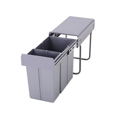 10L+20L Integrated Pull Out Kitchen Cabinet Under Counter Waste Recycling Bin Grey