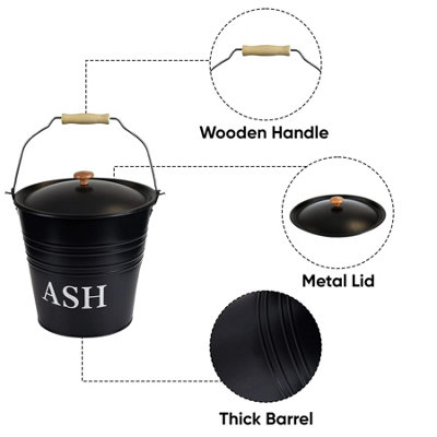 10L Metal Ash Bucket with Lid Storage Coal Bin - 5